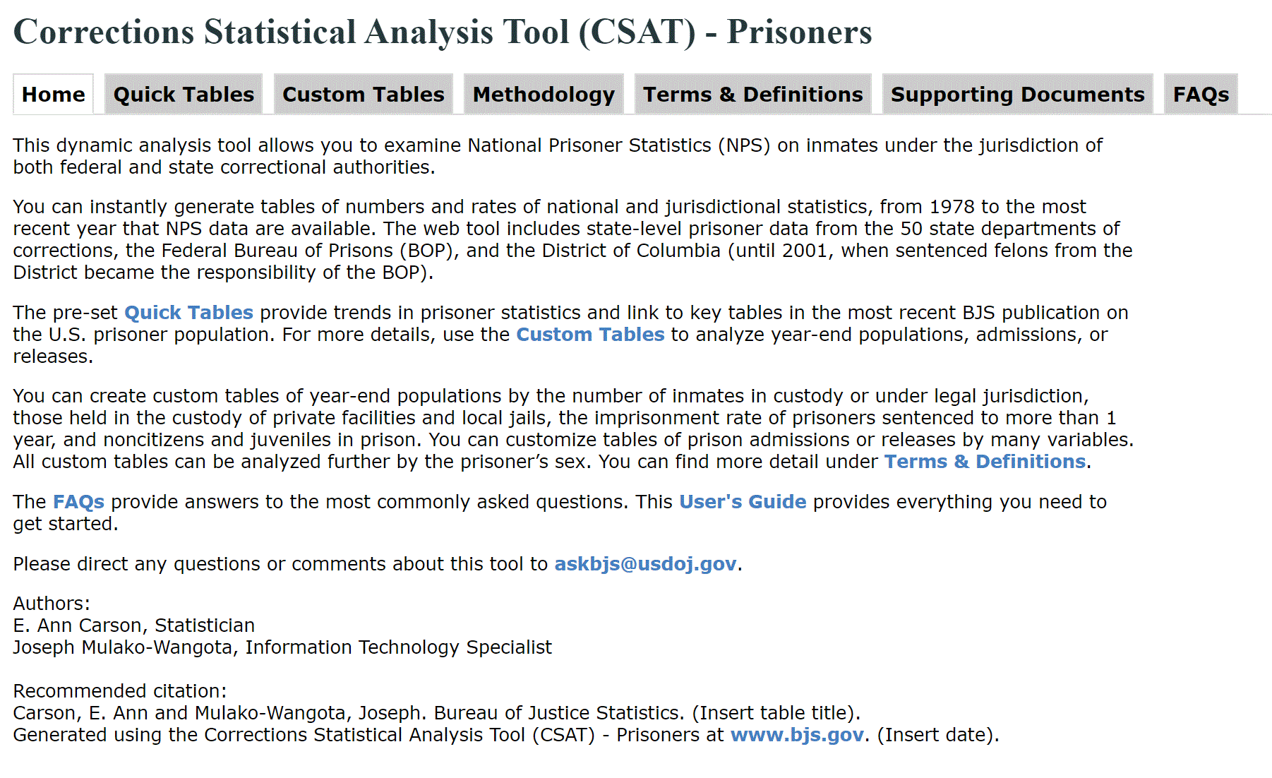 Correctional Statistical Analysis Tool