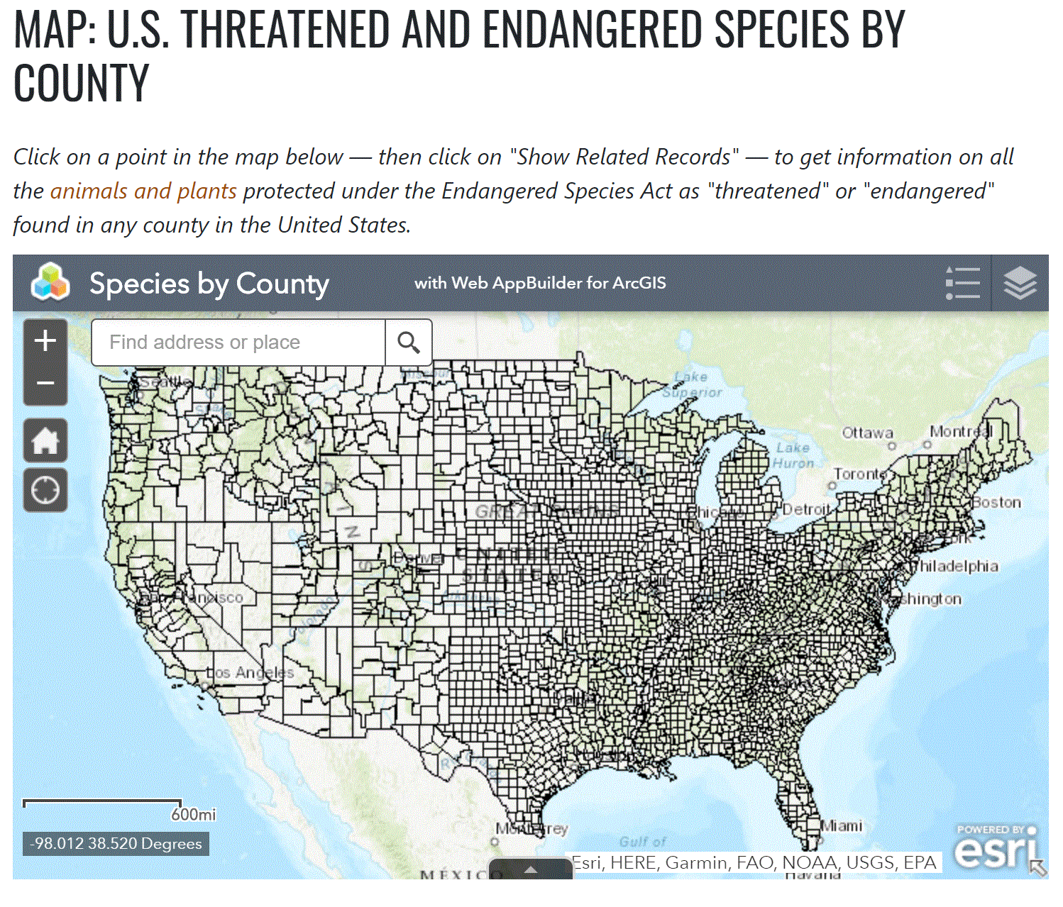 U.S. Threatened And Endangered Species By County