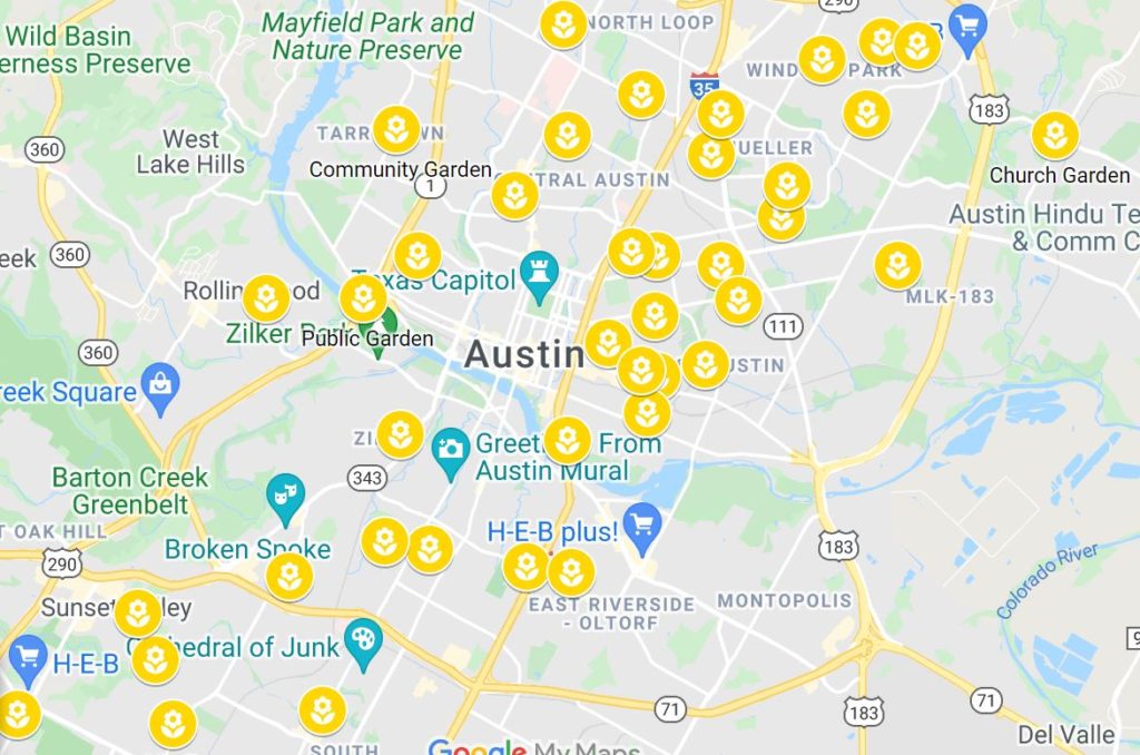 gardens in Austin Texas map