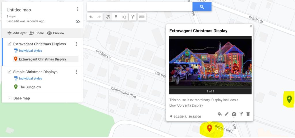 a map of Christmas lights with pictures