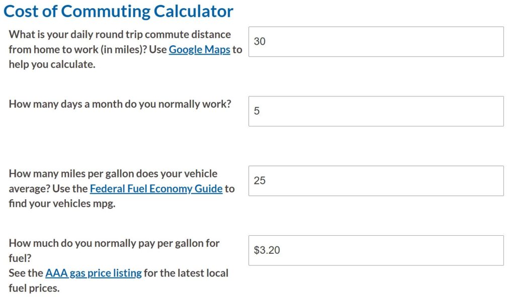 Cost of Commuting Calculator