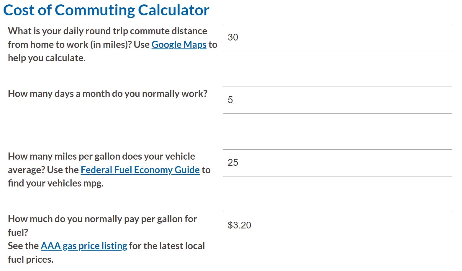 calculate the cost of commuting vs the cost of driving